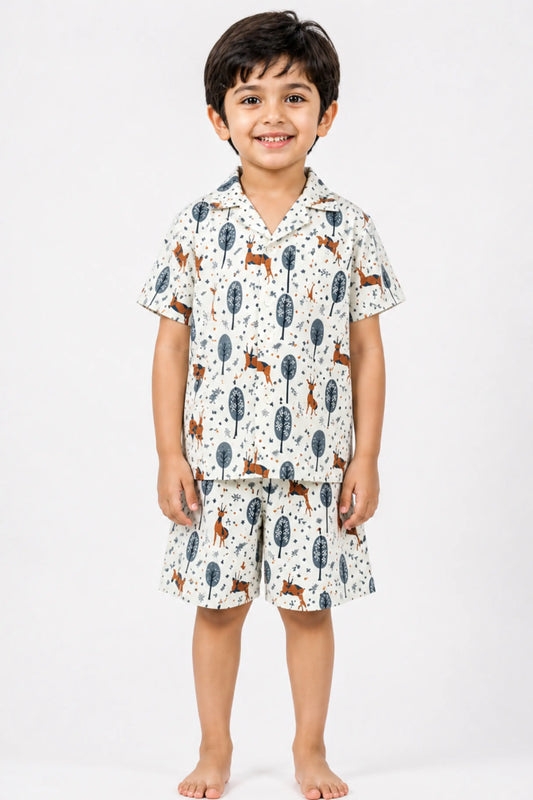 White Leopard forest Shorts  Sets