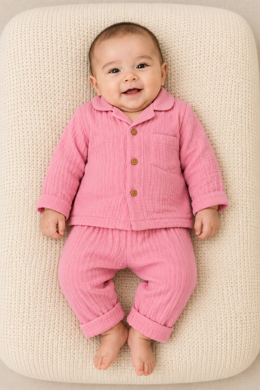 Babie Pink  Muslin Cotton Pyjama Set