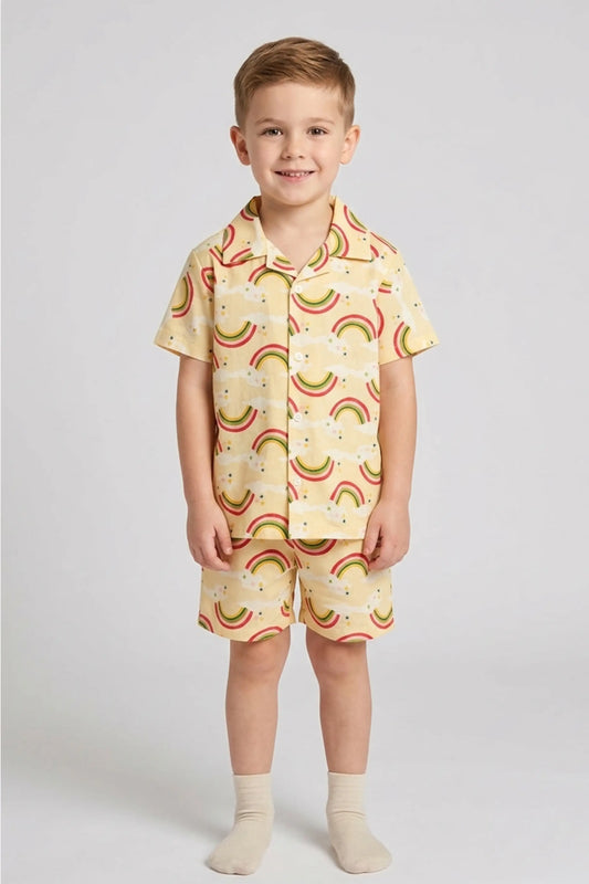 Cream Rainbow cotton shorts sets