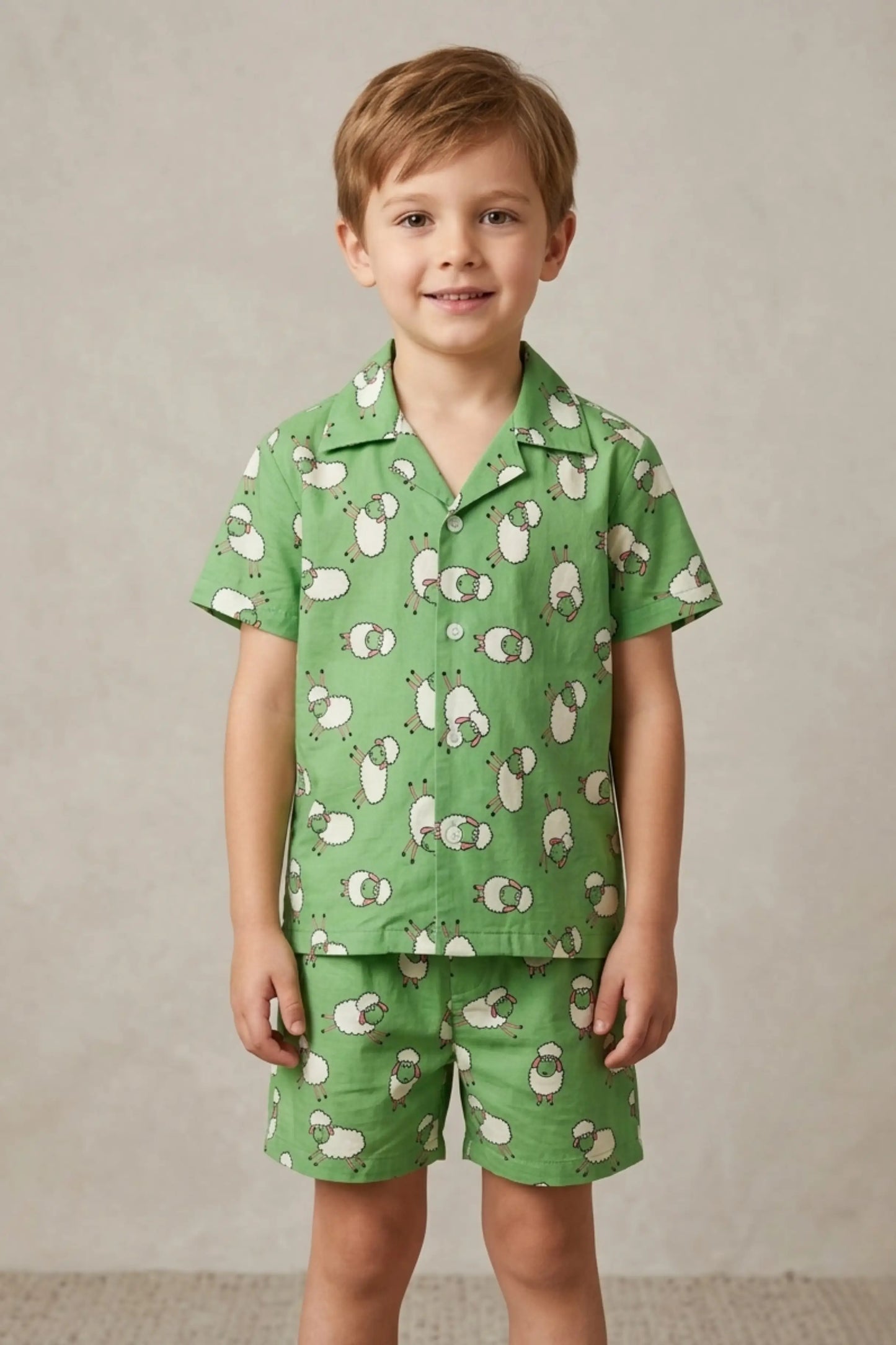 Green Sheep cotton shorts set