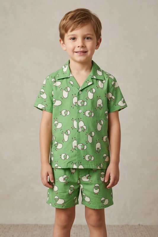Green Sheep cotton shorts set