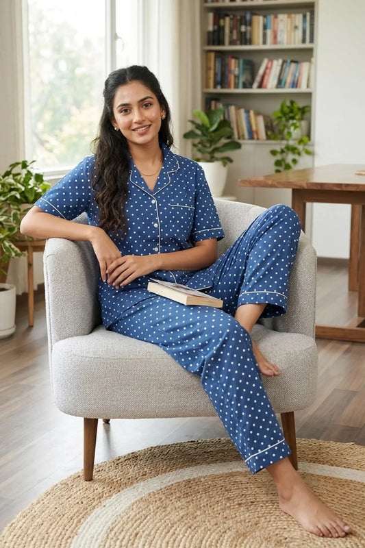 Blue Polka Full Pant Pure Cotton