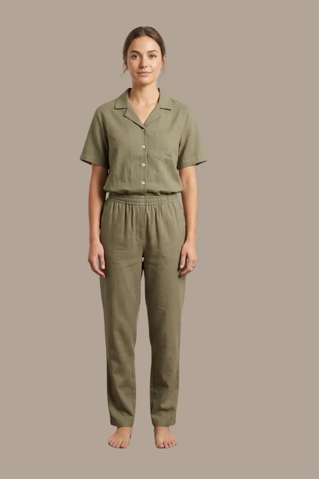 Olive Green Linen  Cotton