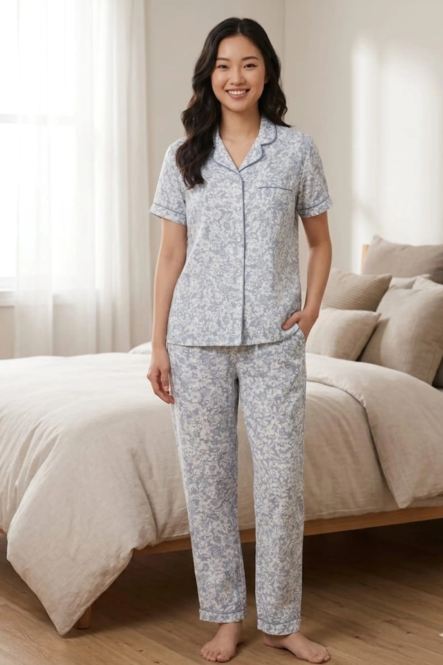 Grey White Forest Linen Cotton