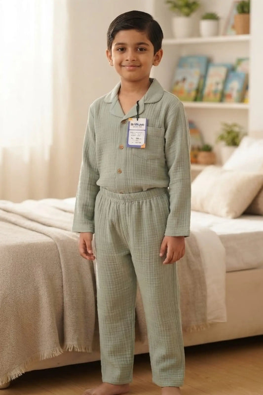 Sage Green Muslin Cotton Pyjama Set