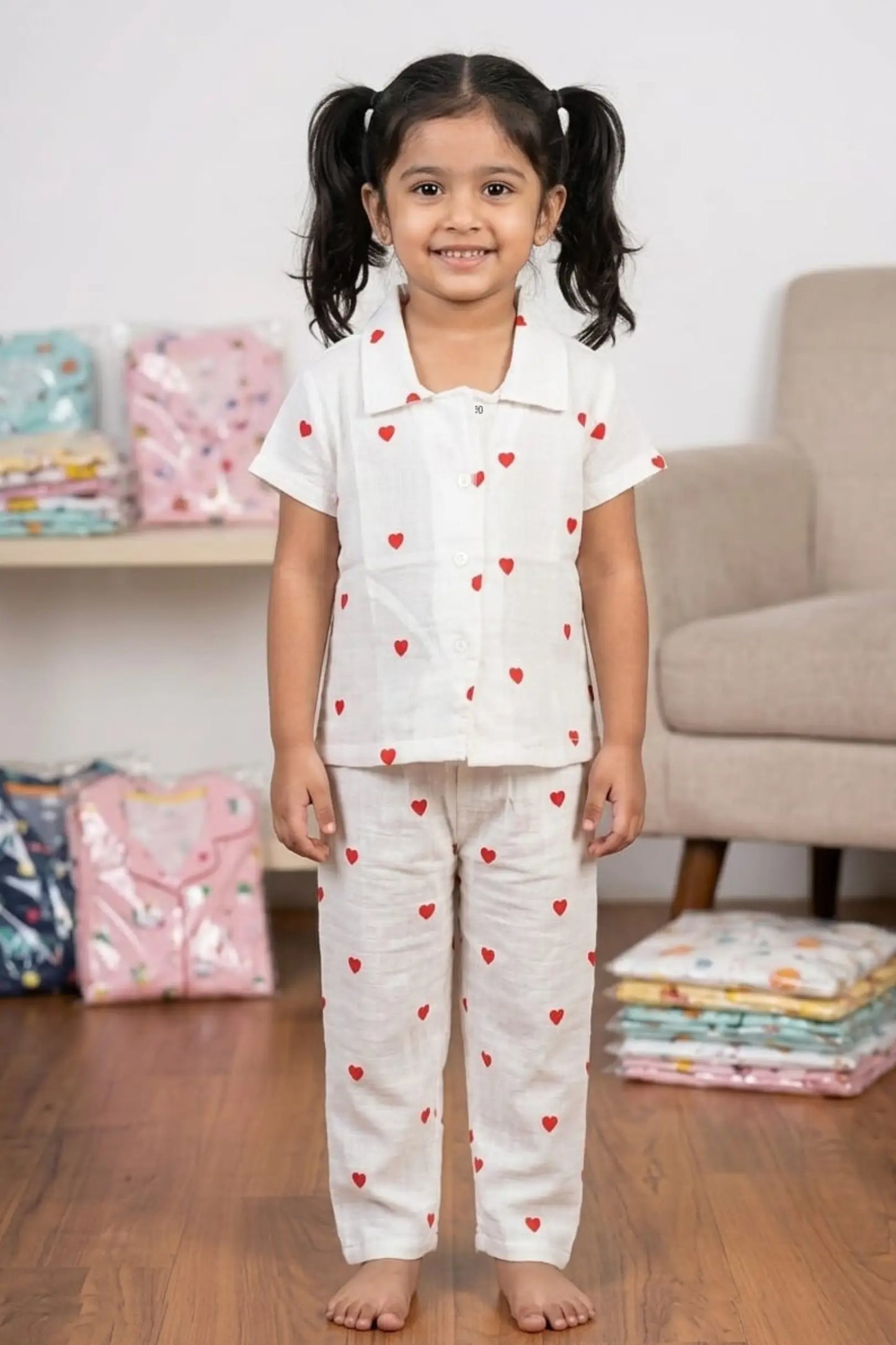 White Heart Pyjama Sets