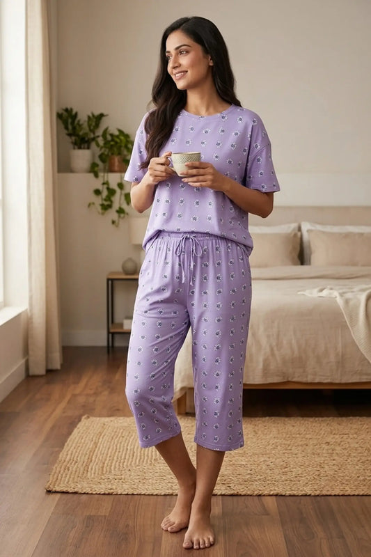Lavender Cotton Capri Nightwear Set