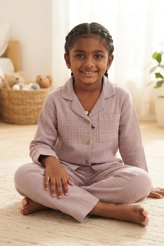 Purple Muslin Cotton Pyjama Set