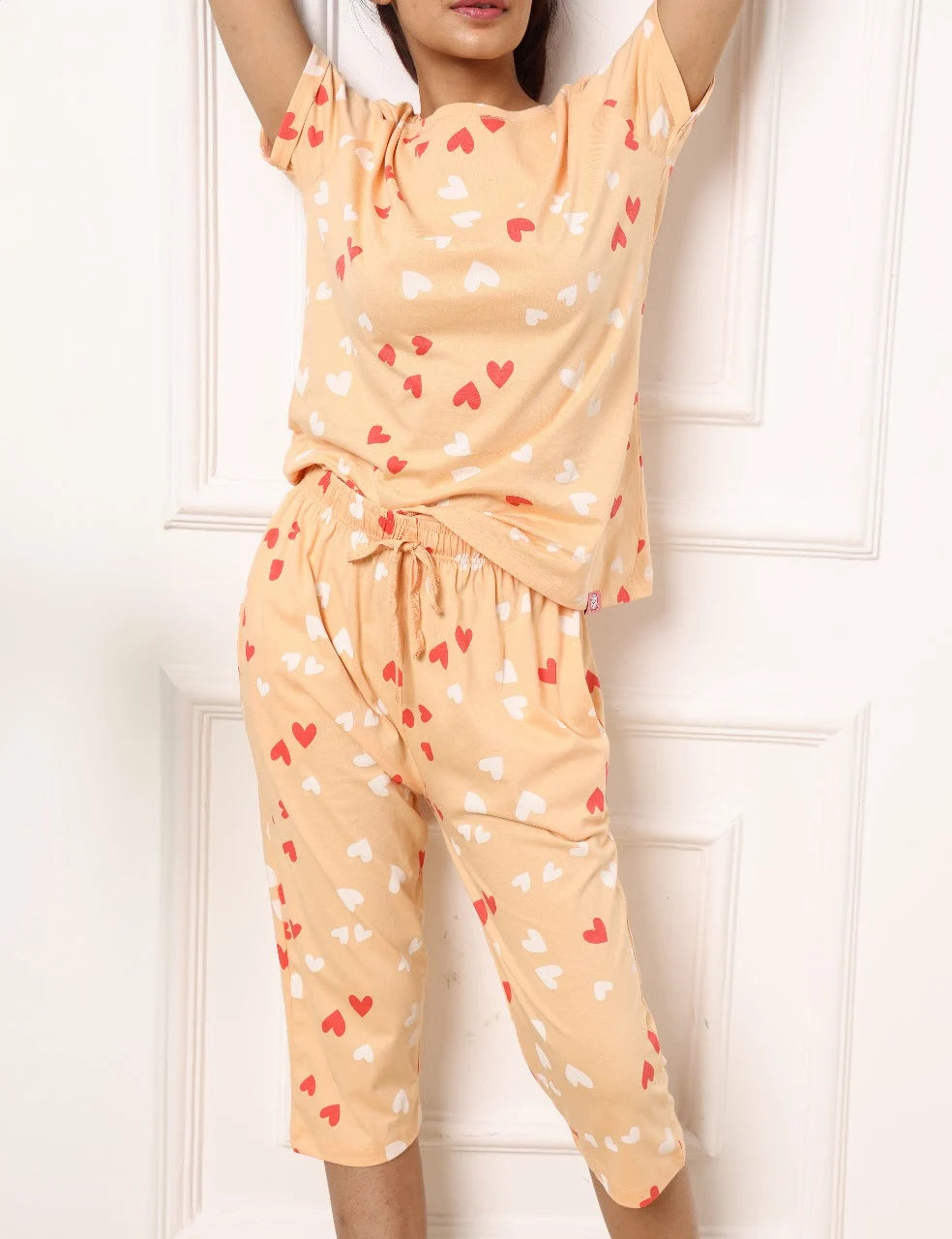 Orange Peach Cotton Capri Nightwear Set