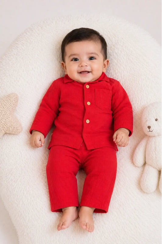 Red Muslin Cotton Pyjama Set