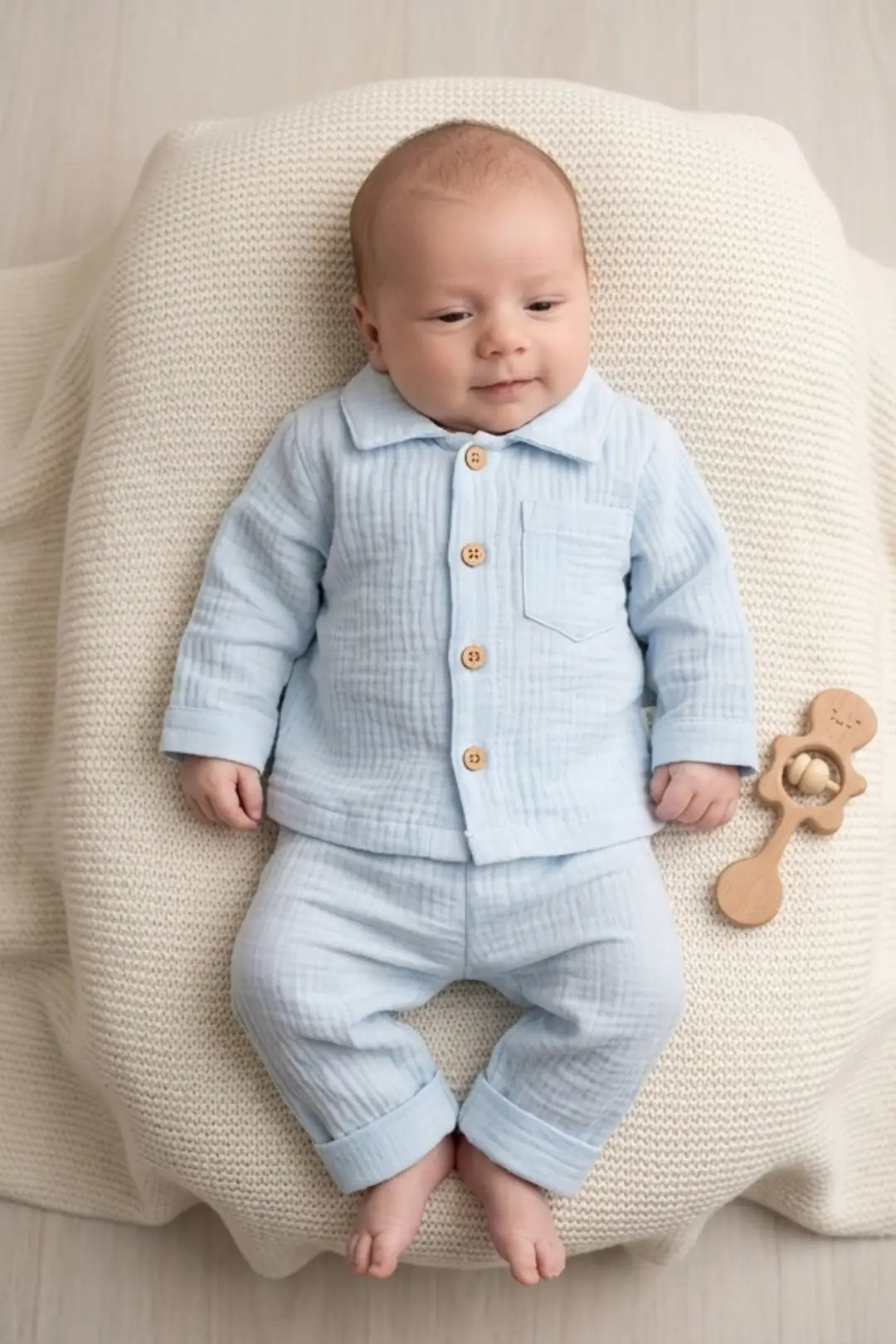Sky Blue Muslin Cotton Pyjama Set
