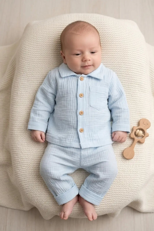 Sky Blue Muslin Cotton Pyjama Set