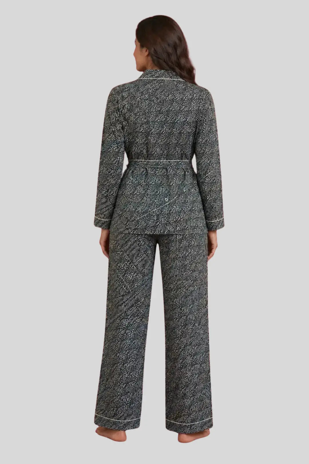 Black Dots Full Pant With Belt Satin Cotton