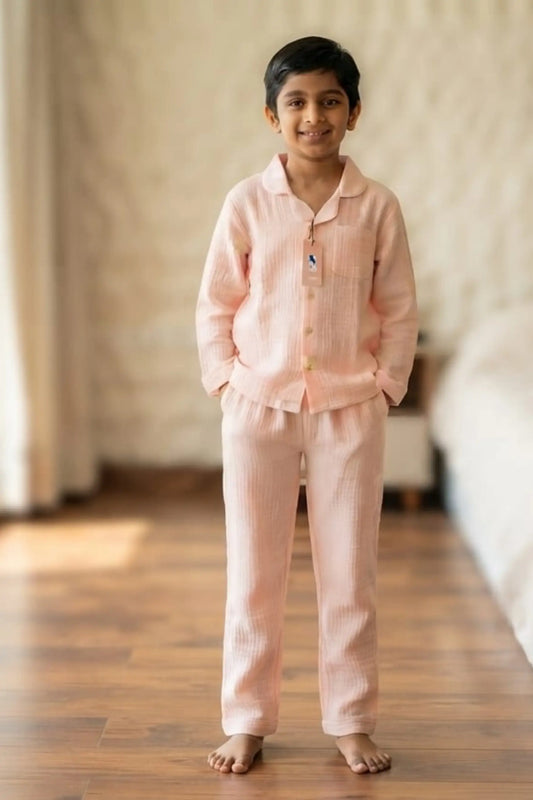 Peach Pink Muslin Cotton Kids