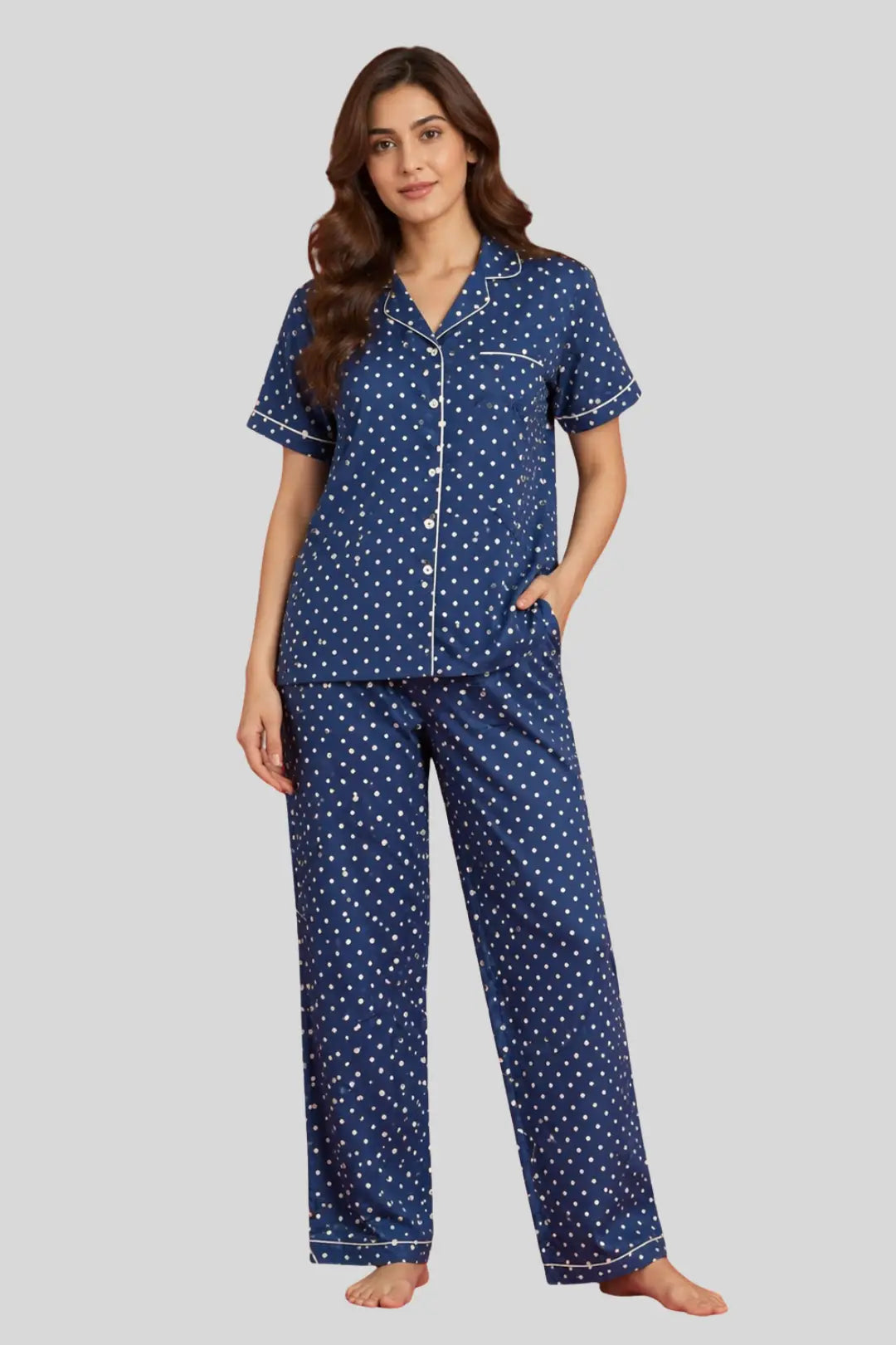 Blue Polka Full Pant Pure Cotton