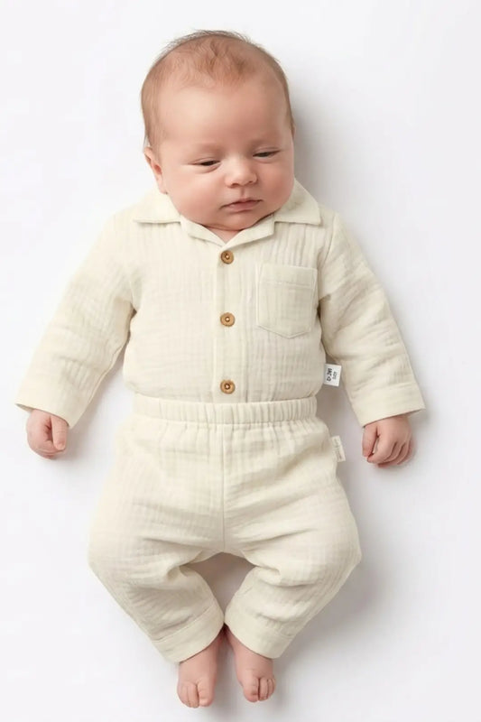 Cream White Muslin Cotton Pyjama Set