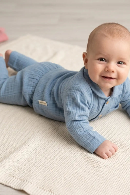 Steel Blue Muslin Cotton Pyjama Set