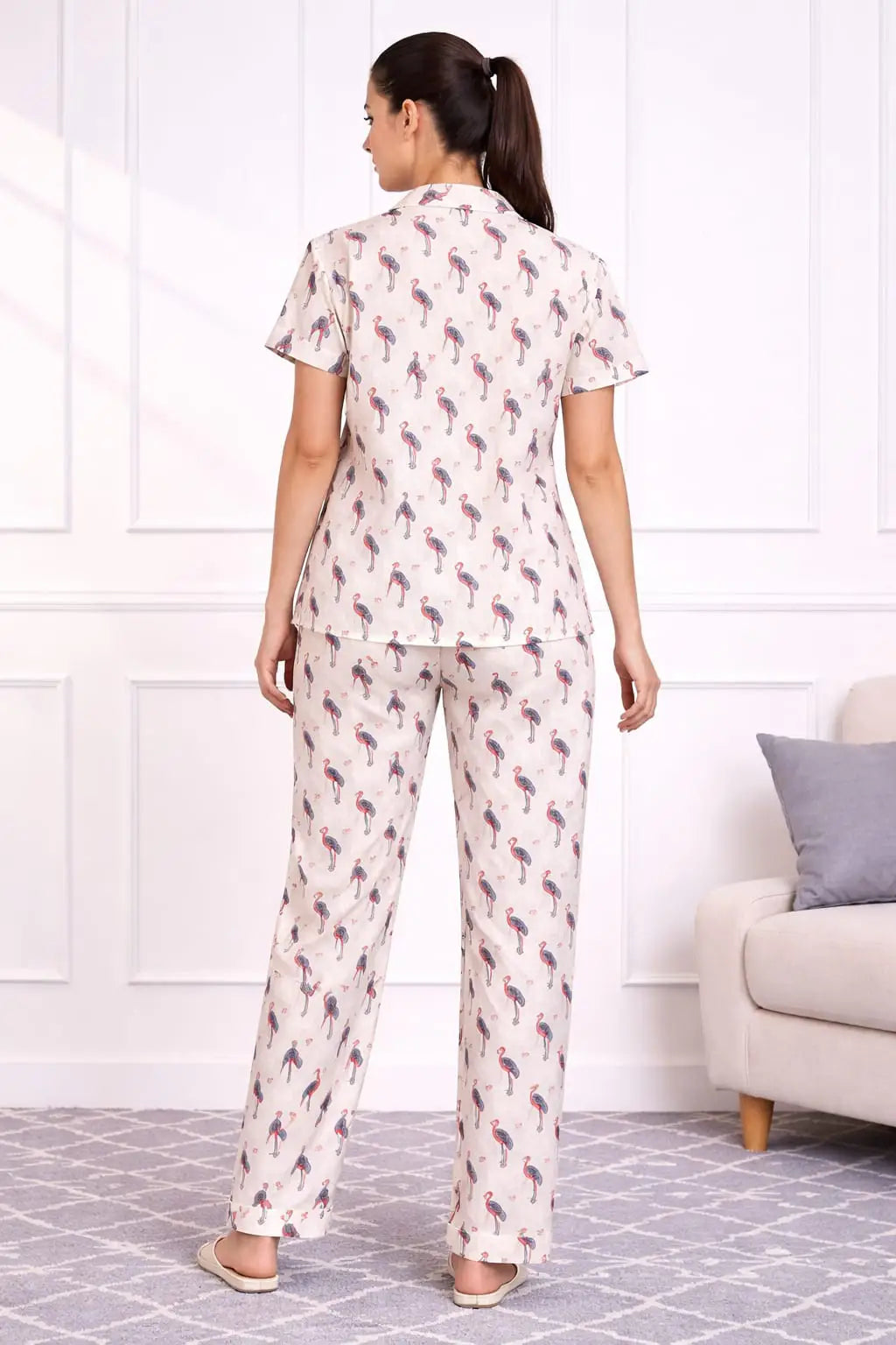 Cream Flamingo Pyjama sets Pure Cotton