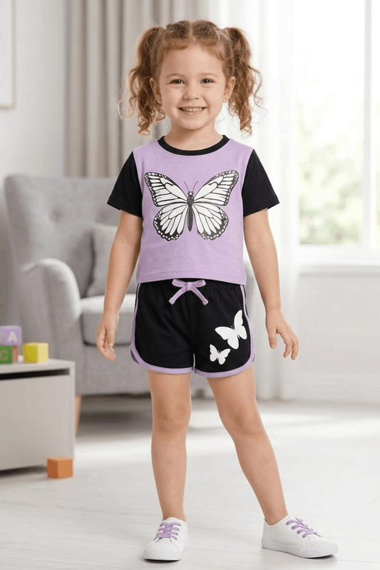 Purple Block Butteryfly  Shorts Sets