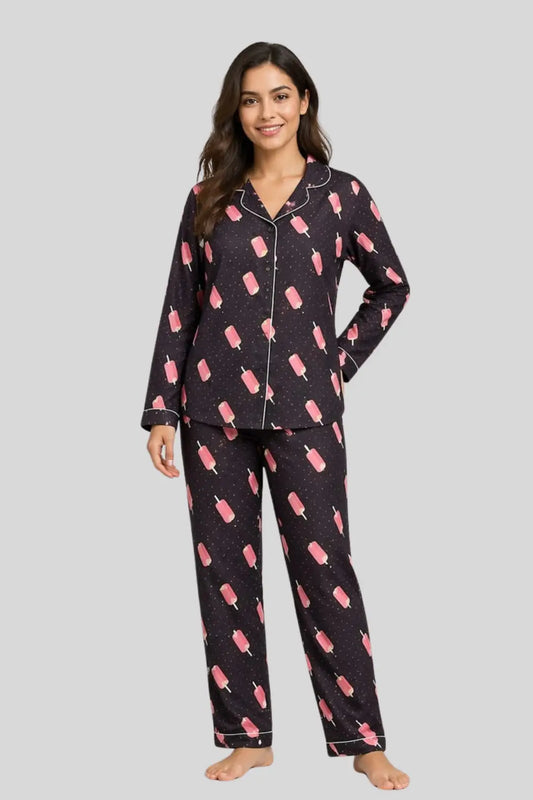 Black Pink Ice cream Pyjama Set