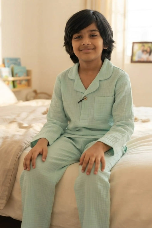 Mint Green Muslin Cotton Pyjama Sets