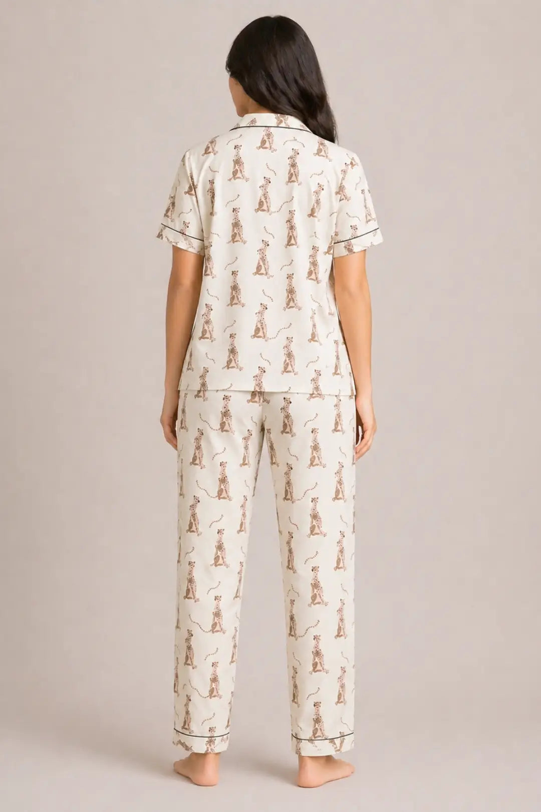 Cream Cheetah Poplim Cotton Pyjama Sets