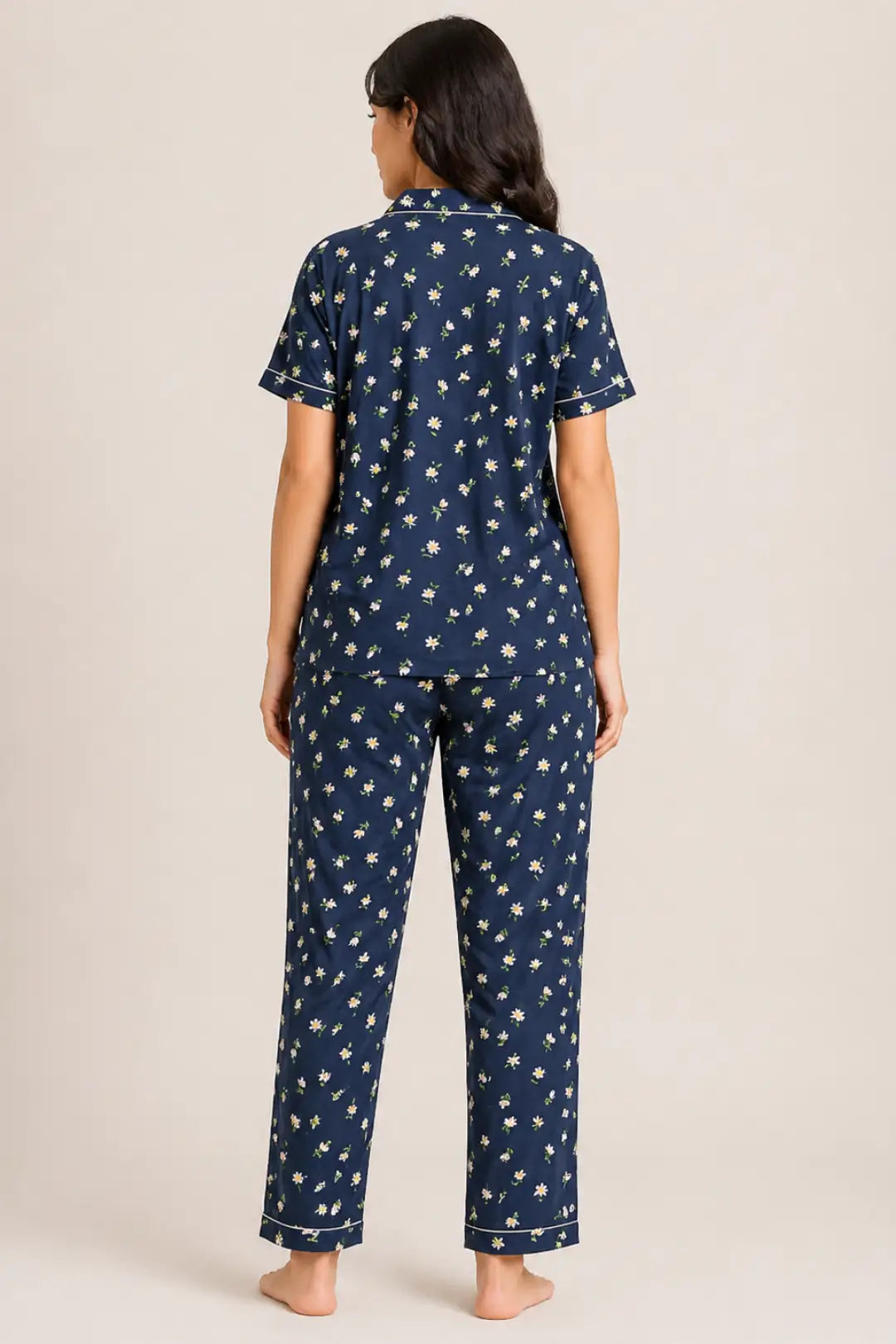 Persion Navy Blue Small Flowers Linen Cotton