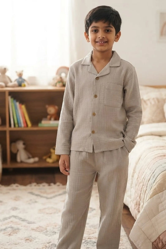 Grey Muslin Cotton Pyjama Set