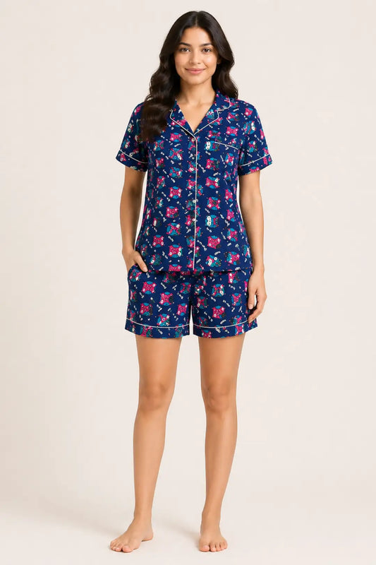 Navy Blue Owl Shorts Sets