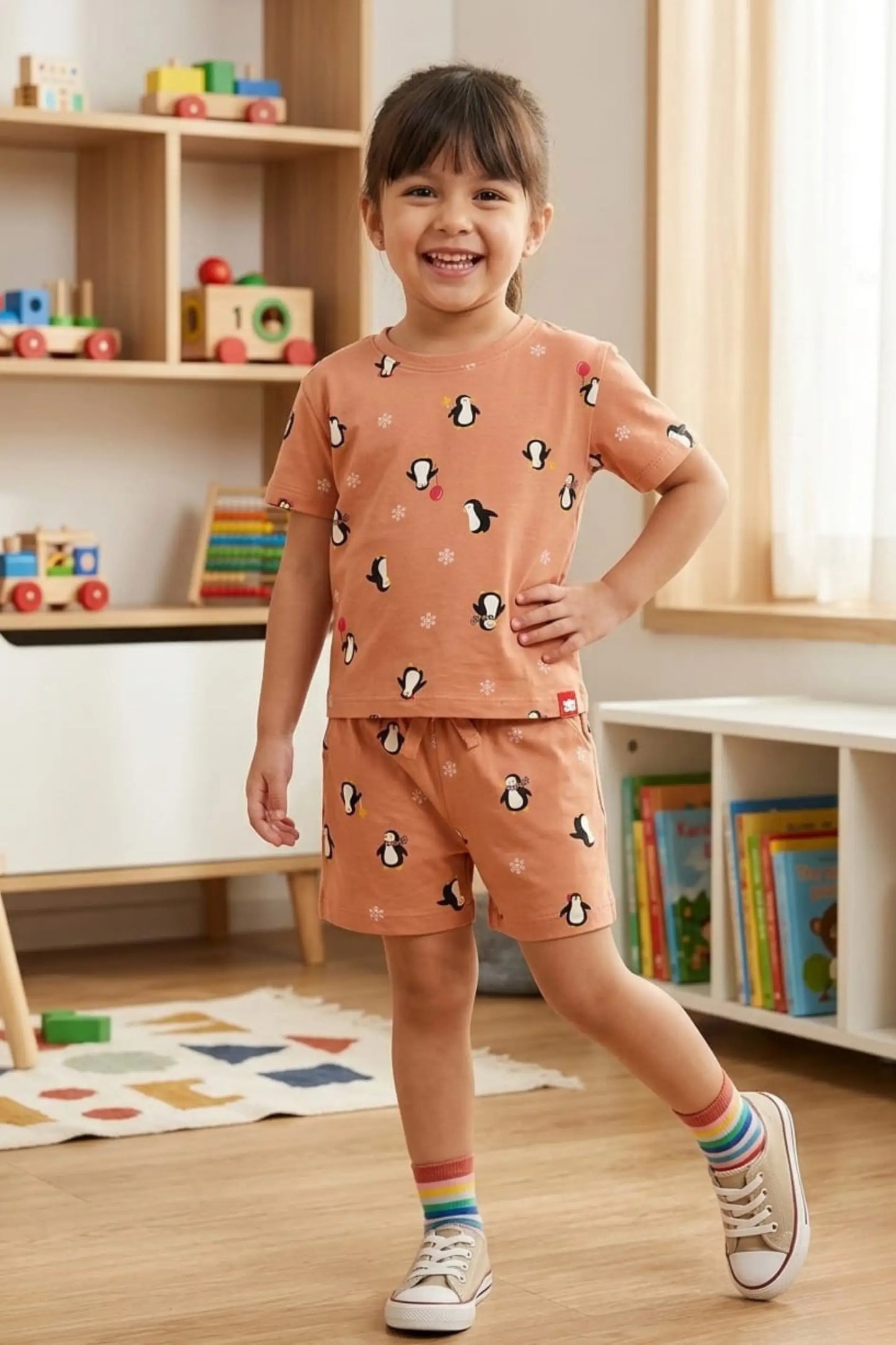 Orange Penguin  Shorts Sets