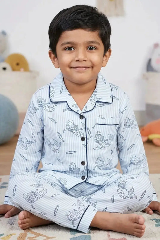 Blue Mermaid Full Seelves Pyjama Sets