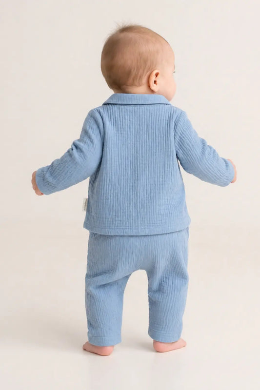 Steel Blue Muslin Cotton Pyjama Set