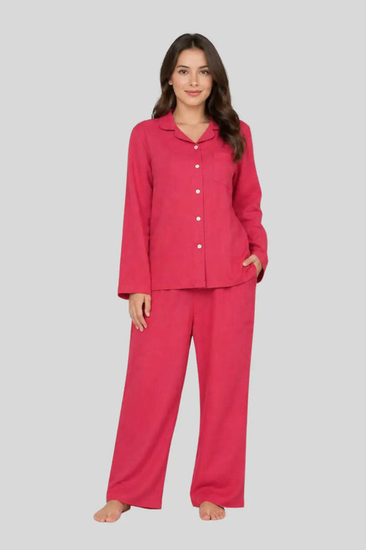 Red Muslin Cotton Pyjama Set