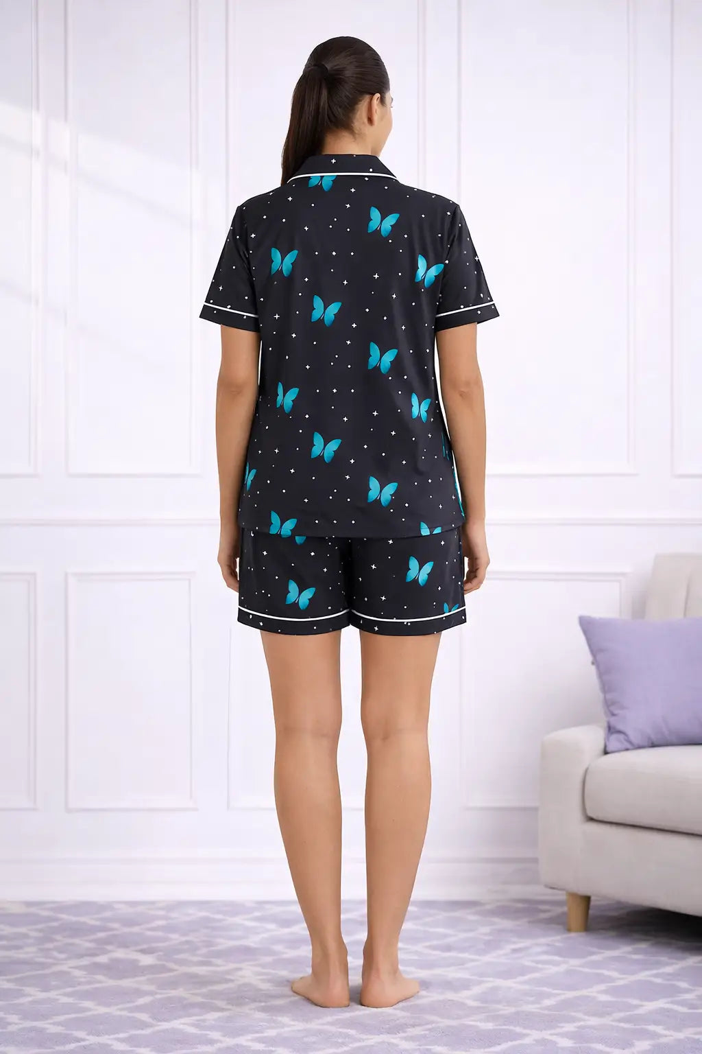 Blue Butterfily Shorts Set