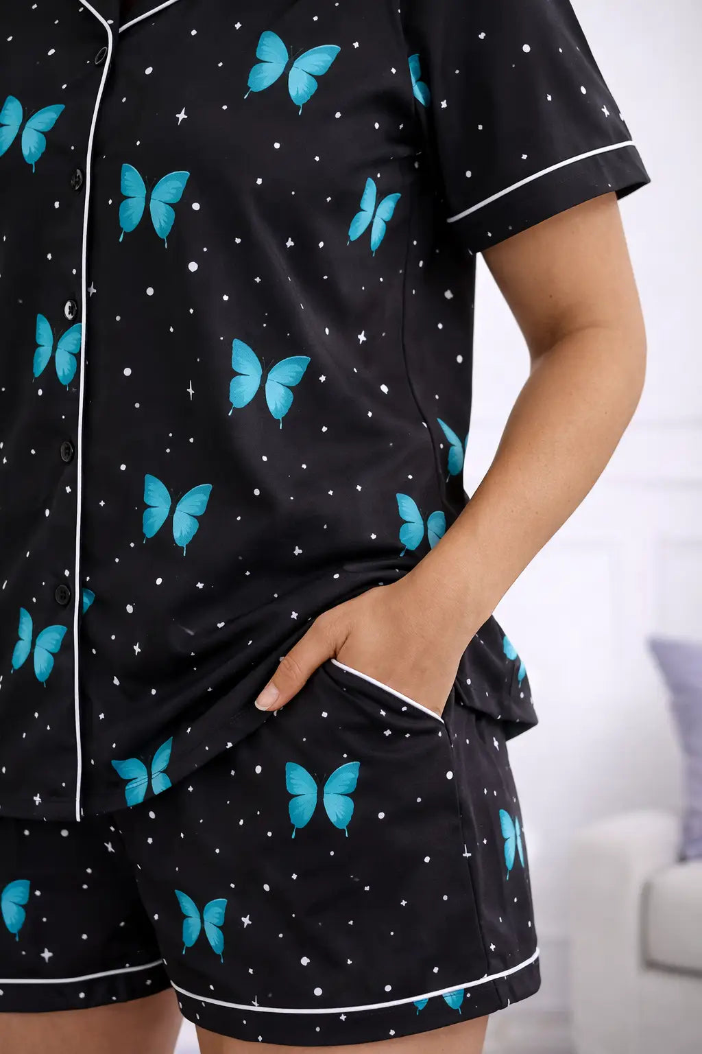 Blue Butterfily Shorts Set