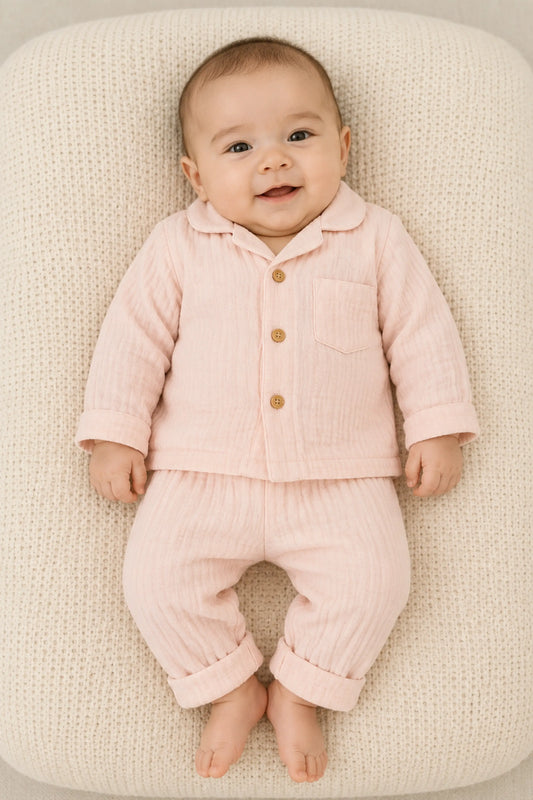Peach Pink Muslin Cotton Pyjama Set