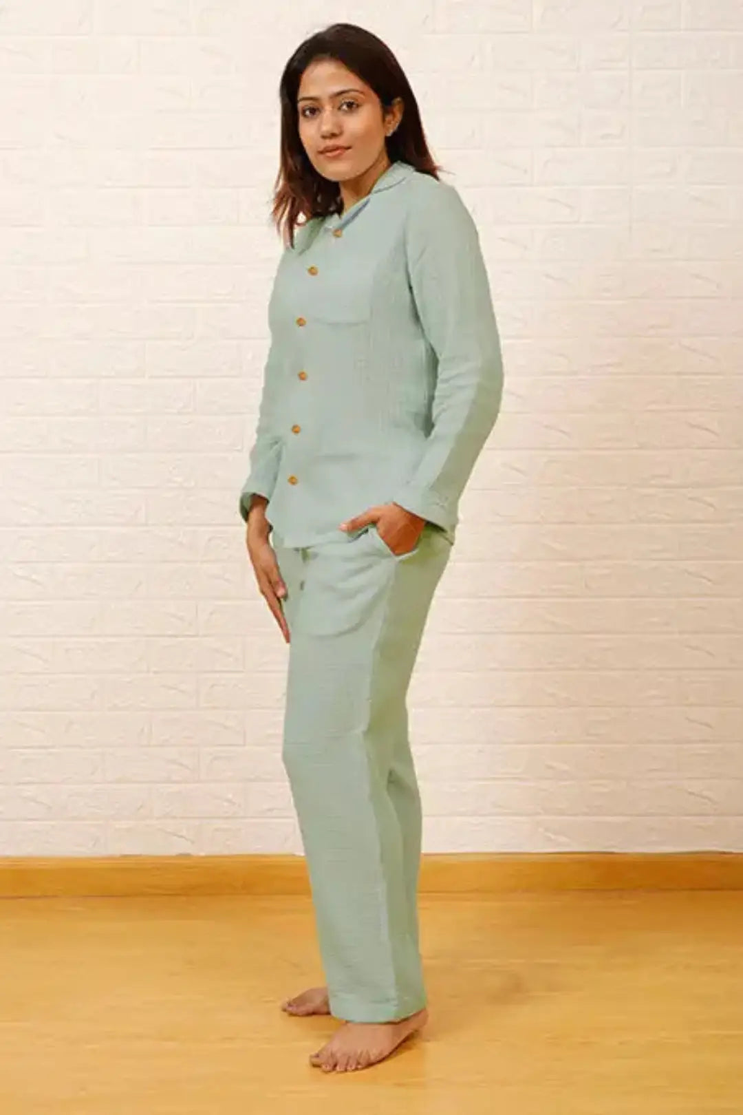 Sage Green Muslin Cotton Pyjama Set