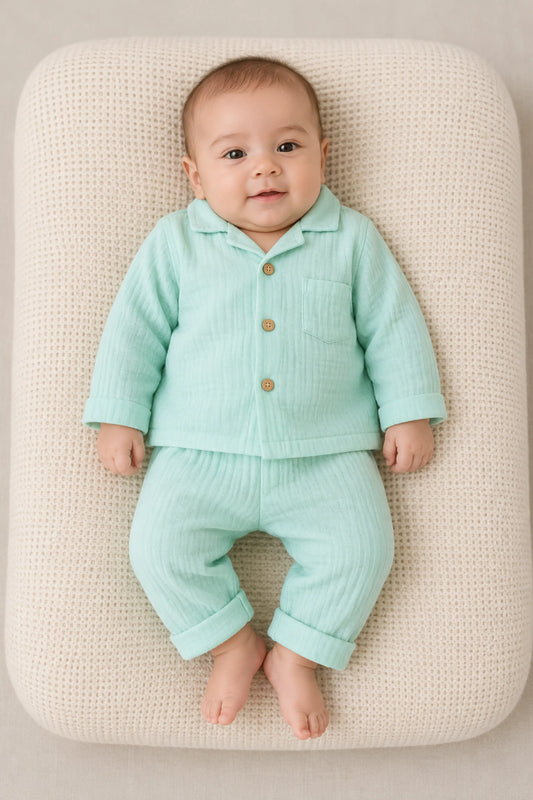 Mint Green  Muslin Cotton Pyjama Sets