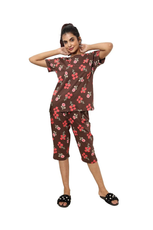 Brown Cotton Capri Nightwear Set
