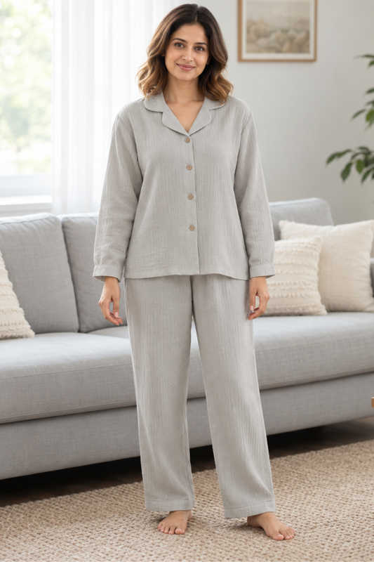 Grey Muslin Cotton Pyjama Set