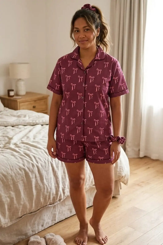 Maroon Brown Shorts Set