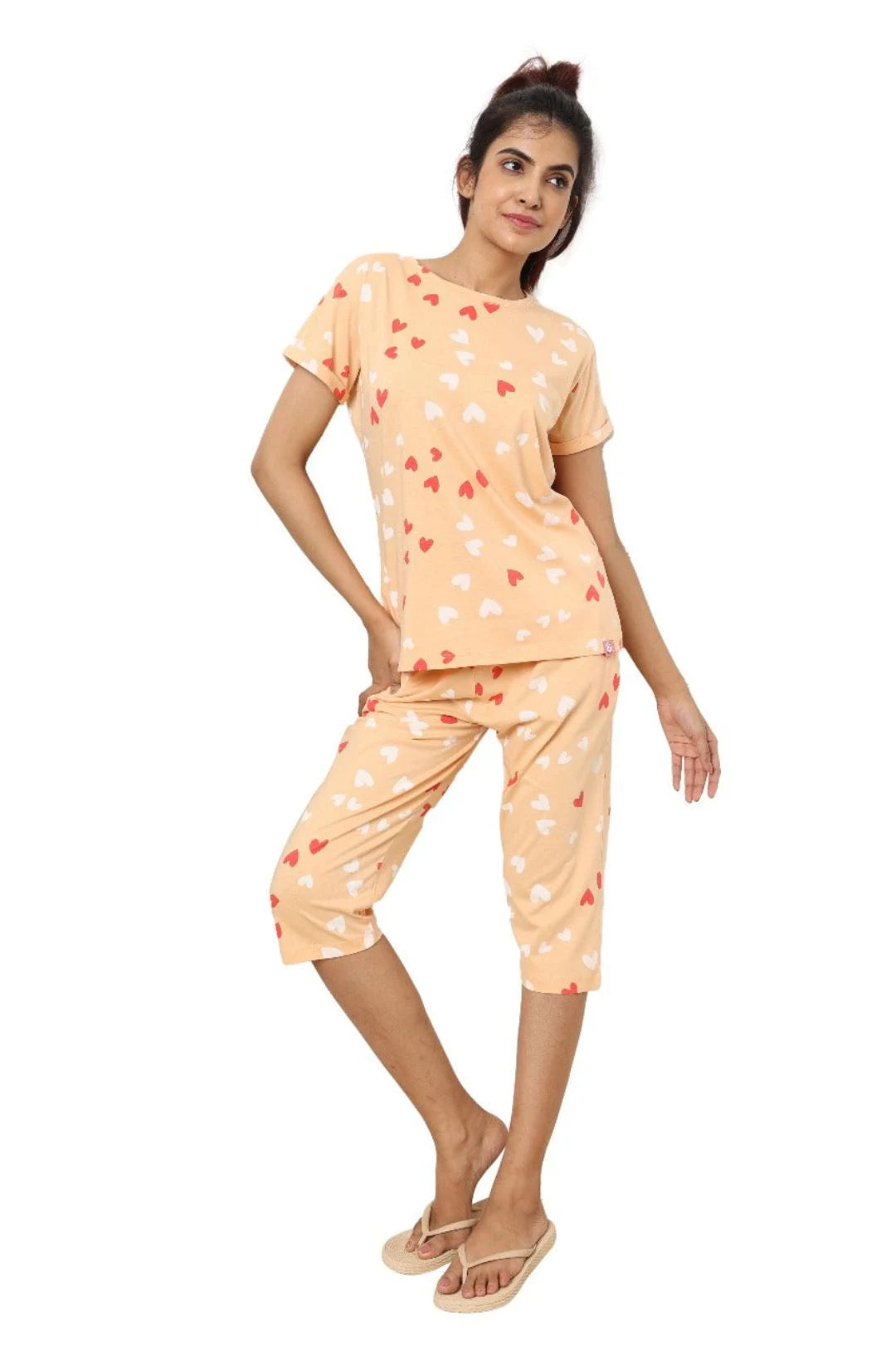 Orange Peach Cotton Capri Nightwear Set