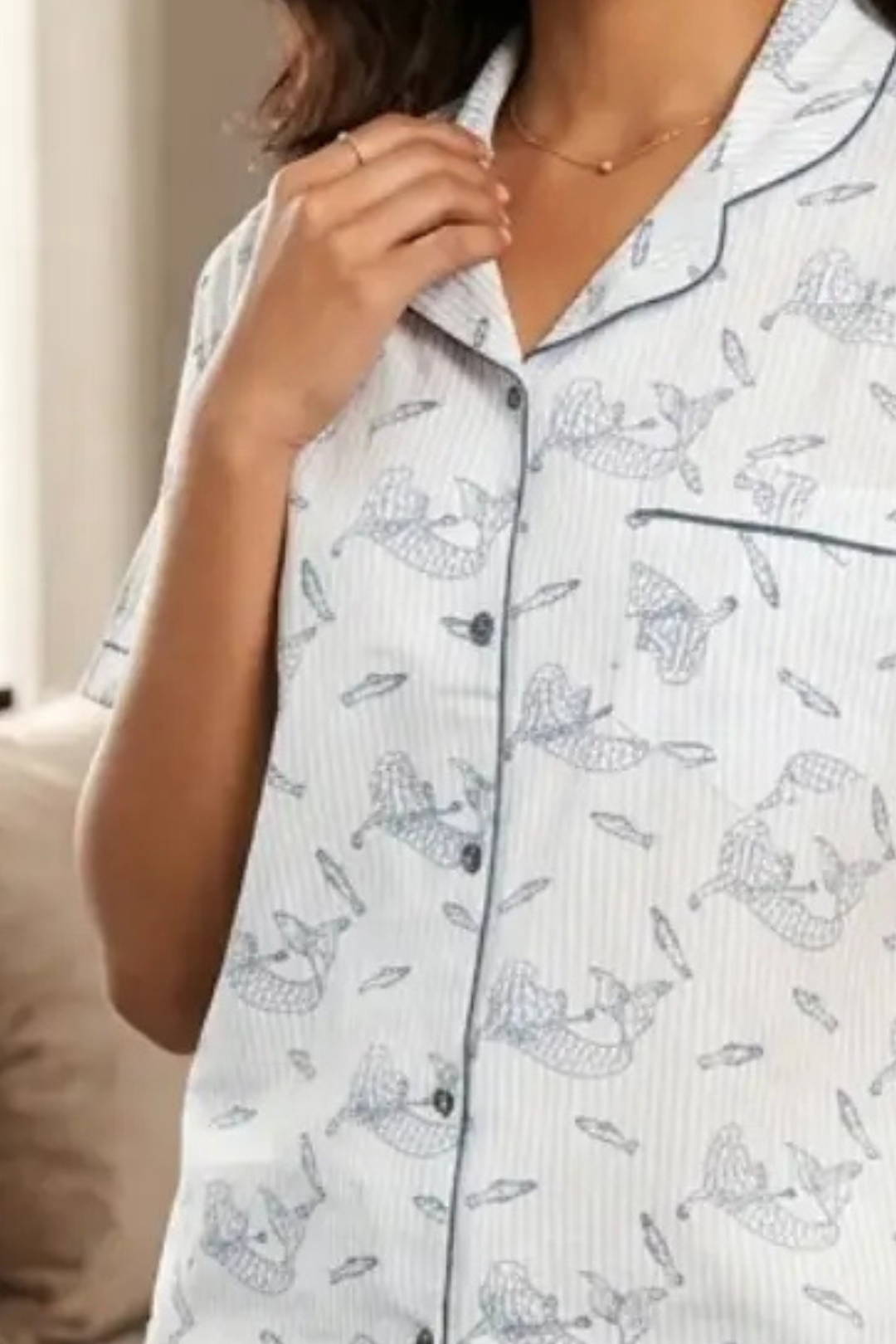 Blue Lines Mermaid Linen Cotton Pyjama Sets