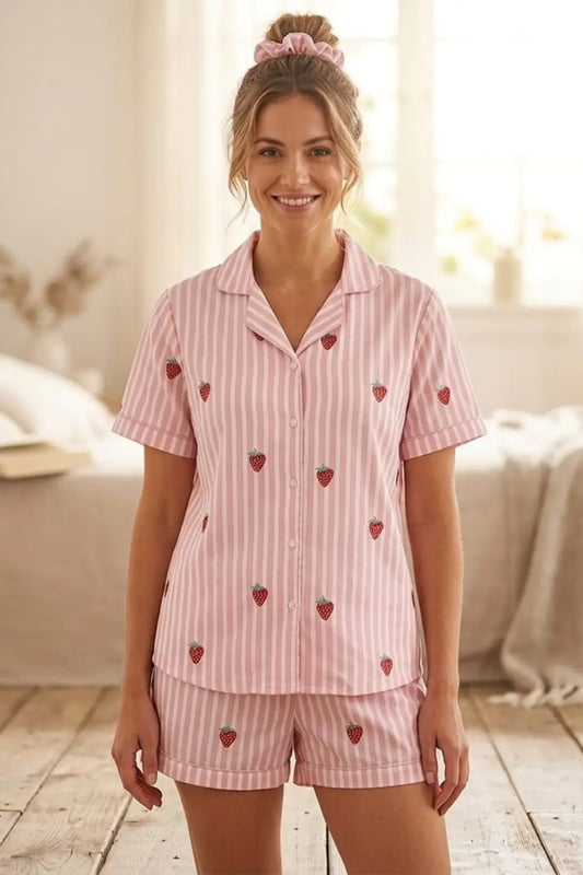 Pink Strawberry Shorts Set