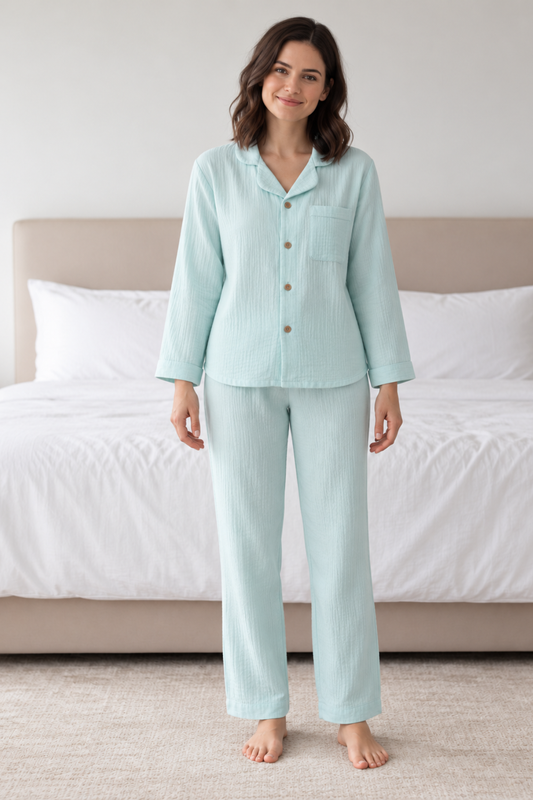 Mint Green Muslin Cotton Pyjama Set