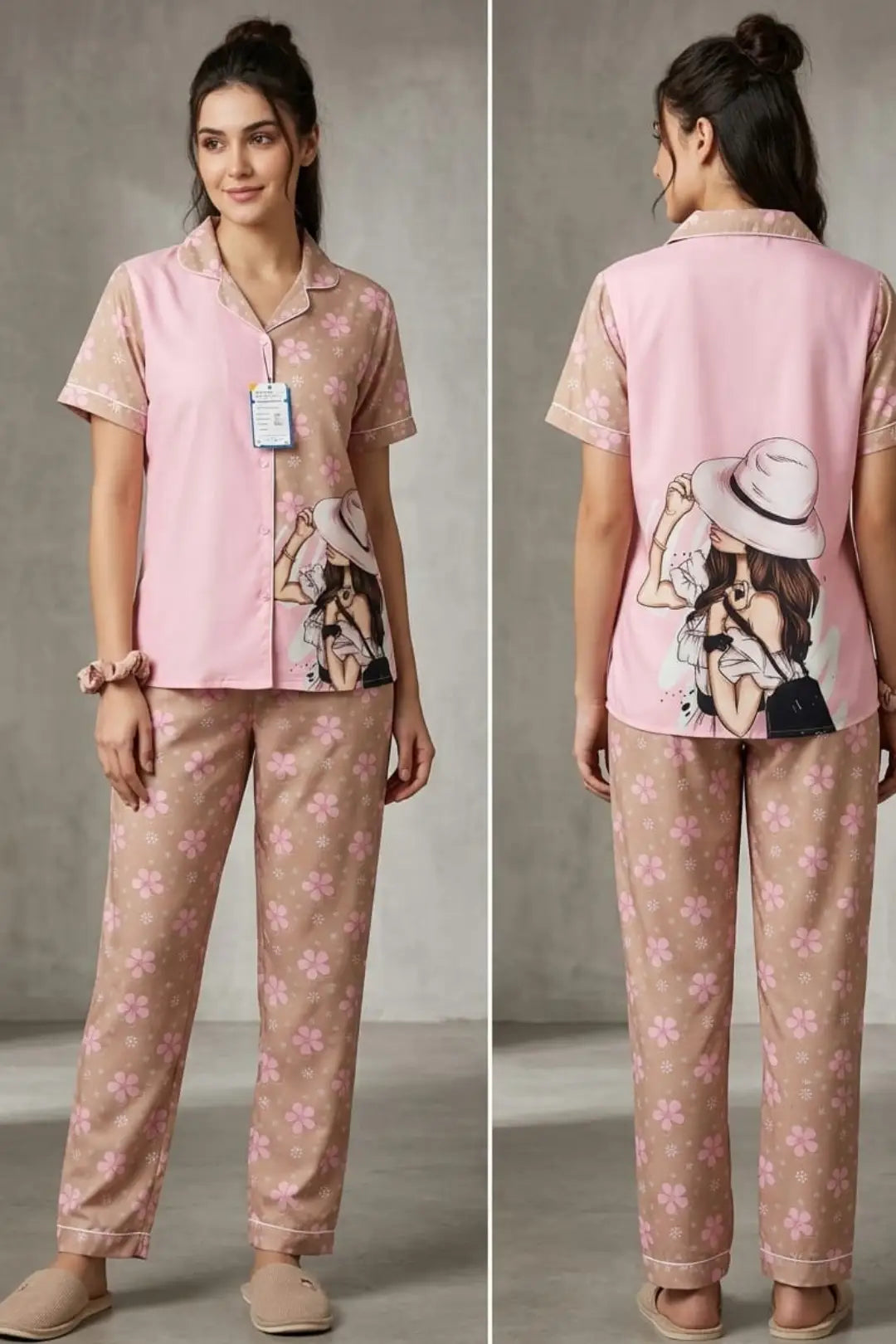 Pink Peach Flowers Pyjama Set