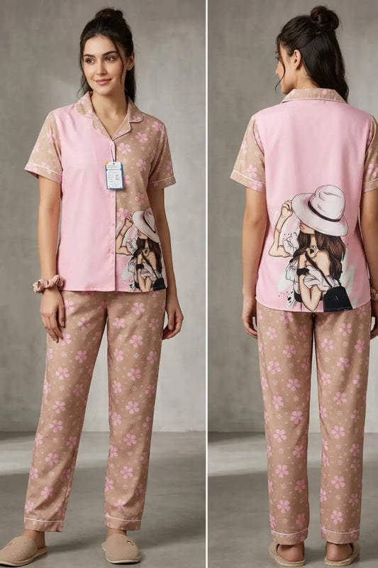 Pink Peach Flowers Pyjama Set