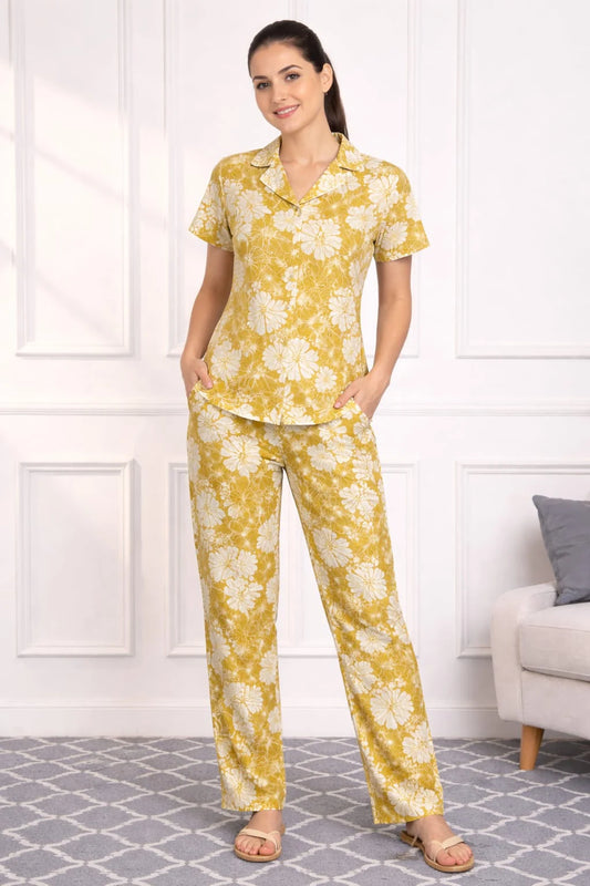Yellow Flowers Pyjama sets Pure Cotton