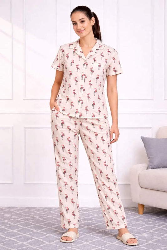 Cream Flamingo Pyjama sets Pure Cotton