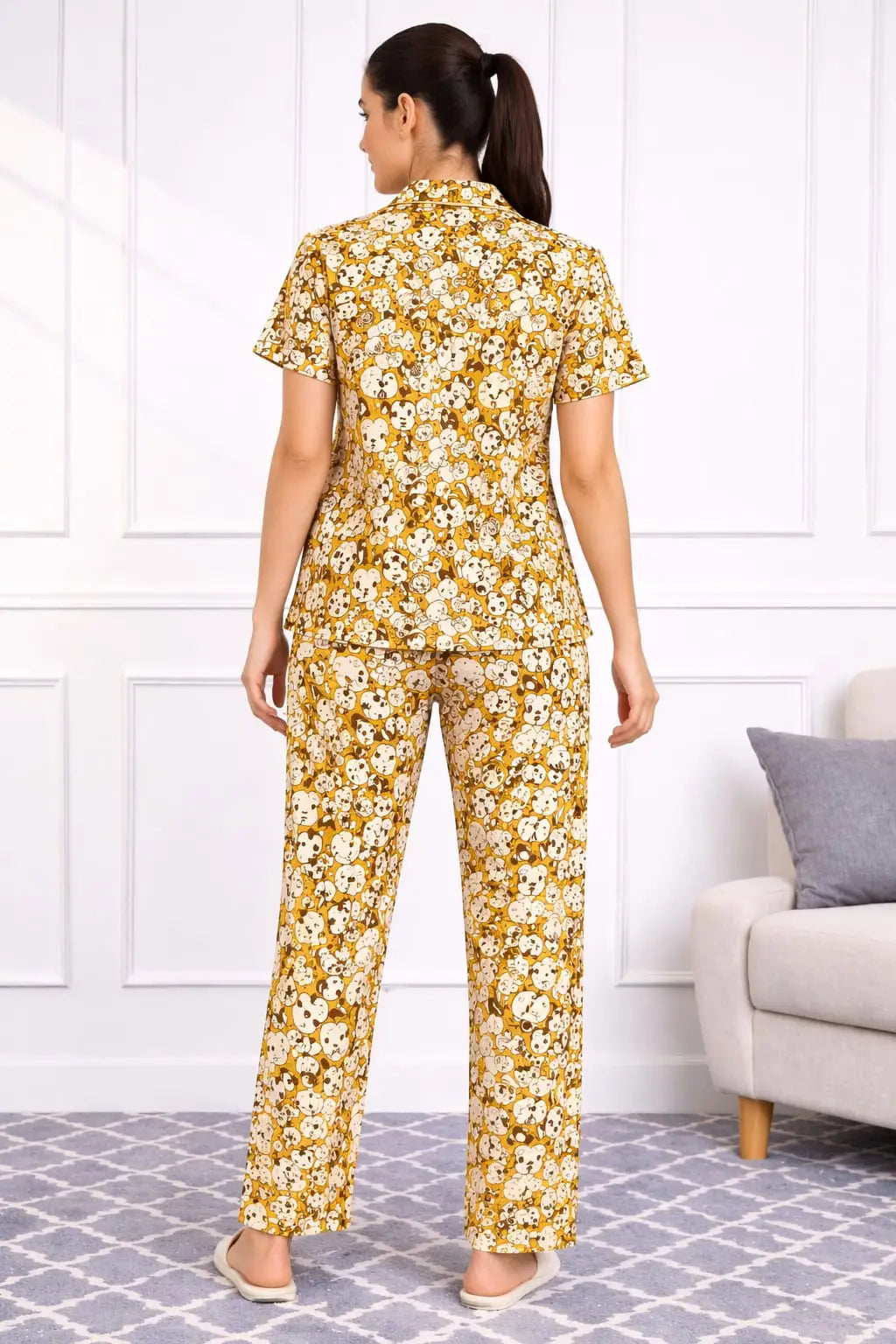 Mustard Yellow Animals Pyjama sets Pure Cotton